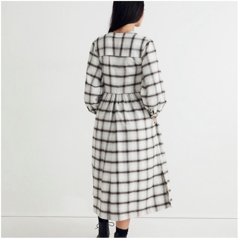 Madewell Flannel Button Front Midi Dress Long Sleeve V Neck Womens Oversized 90s - Picture 3 of 10